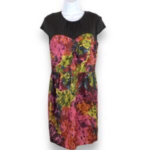 Trina Turk Floral Silk Sheath Dress Cap Sleeves size M